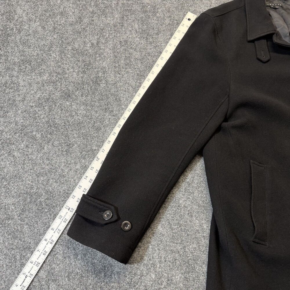 Theory Mens XL Black Wool Blend Overcoat Car Coat Jacket Hidden Zip Minimalist - Picture 6 of 9